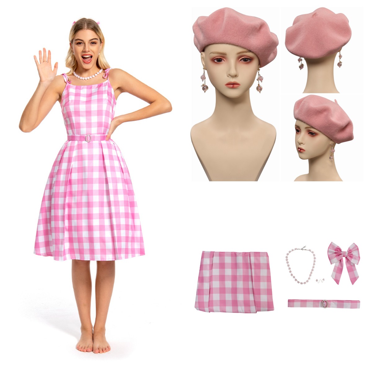 2023 Barbie Margot Robbie Barbie Cosplay Costume/Hat Disguise party outfits - Picture 22 of 22