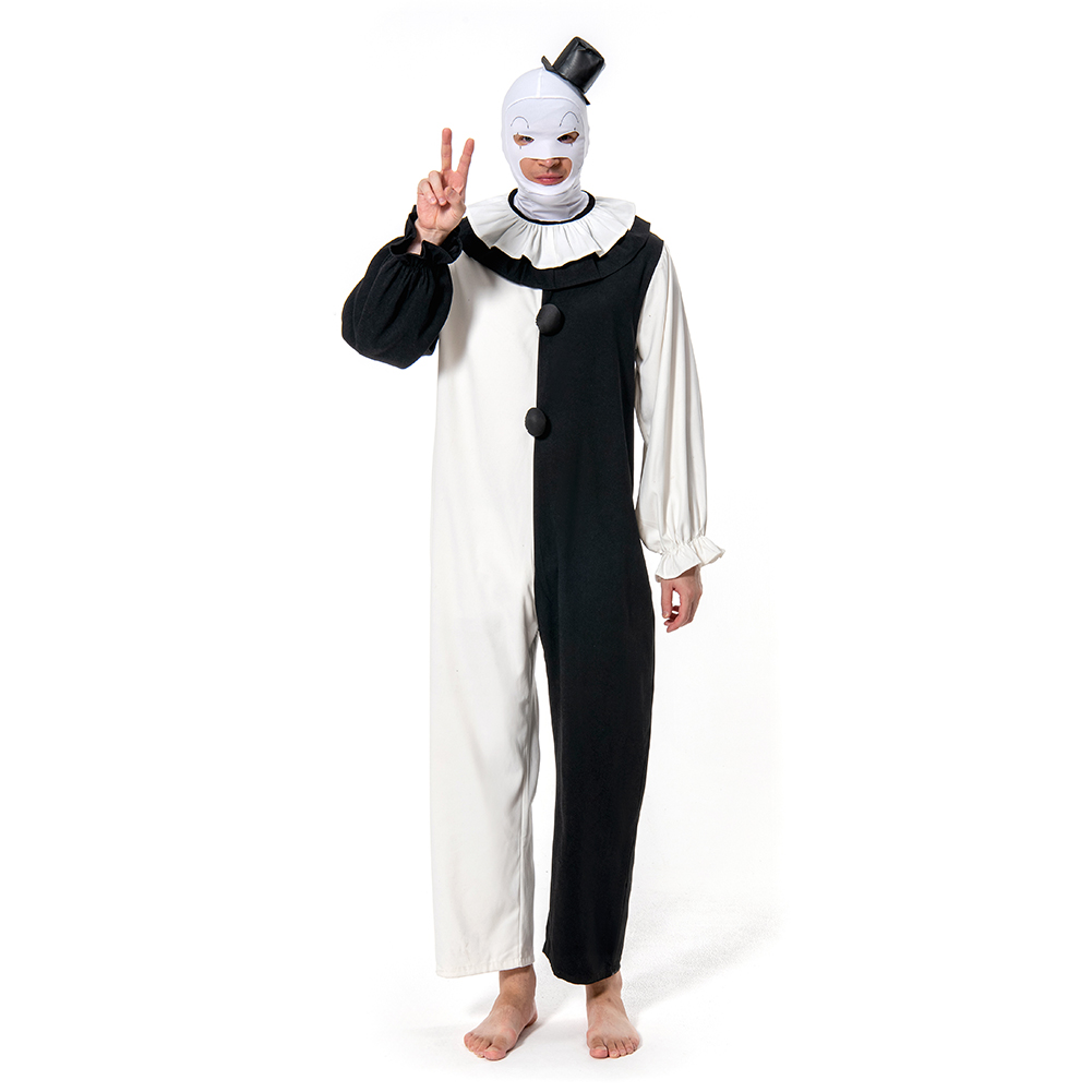 Costume Clown Tueur Halloween Complet - Combinaison, Capuche à Poignard, Sac Noir, Adulte - 11