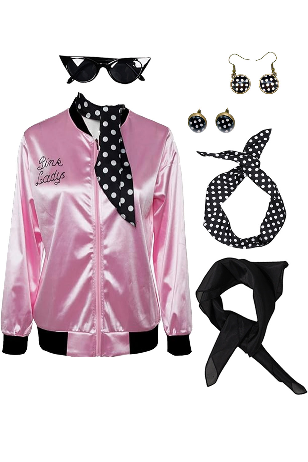 Grease Pink Ladies Cosplay Adult Satin Coat Costume Retro Halloween Jacket suit - Picture 24 of 24