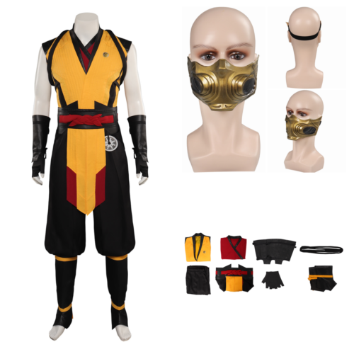 Game Mortal Kombat Scorpion Cosplay Costume and Mask Halloween Carnival Suit - Picture 13 of 24