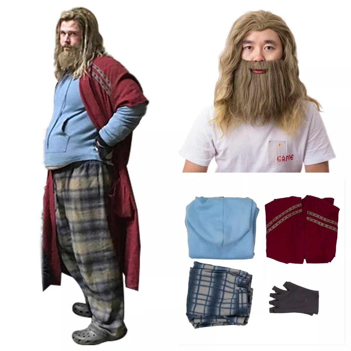 The Avengers 4 Endgame Final Assembly Fat Thor Odinson Cosplay Costume+Wig - Picture 13 of 27