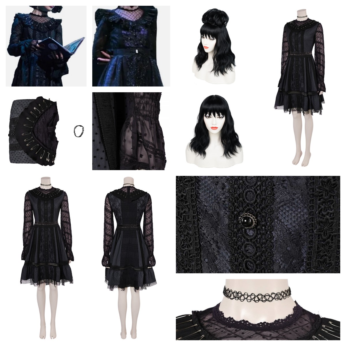 Bride Lydia Cosplay costume musical Deetz Black Gothic Dress+Wigs Halloween  set | eBay