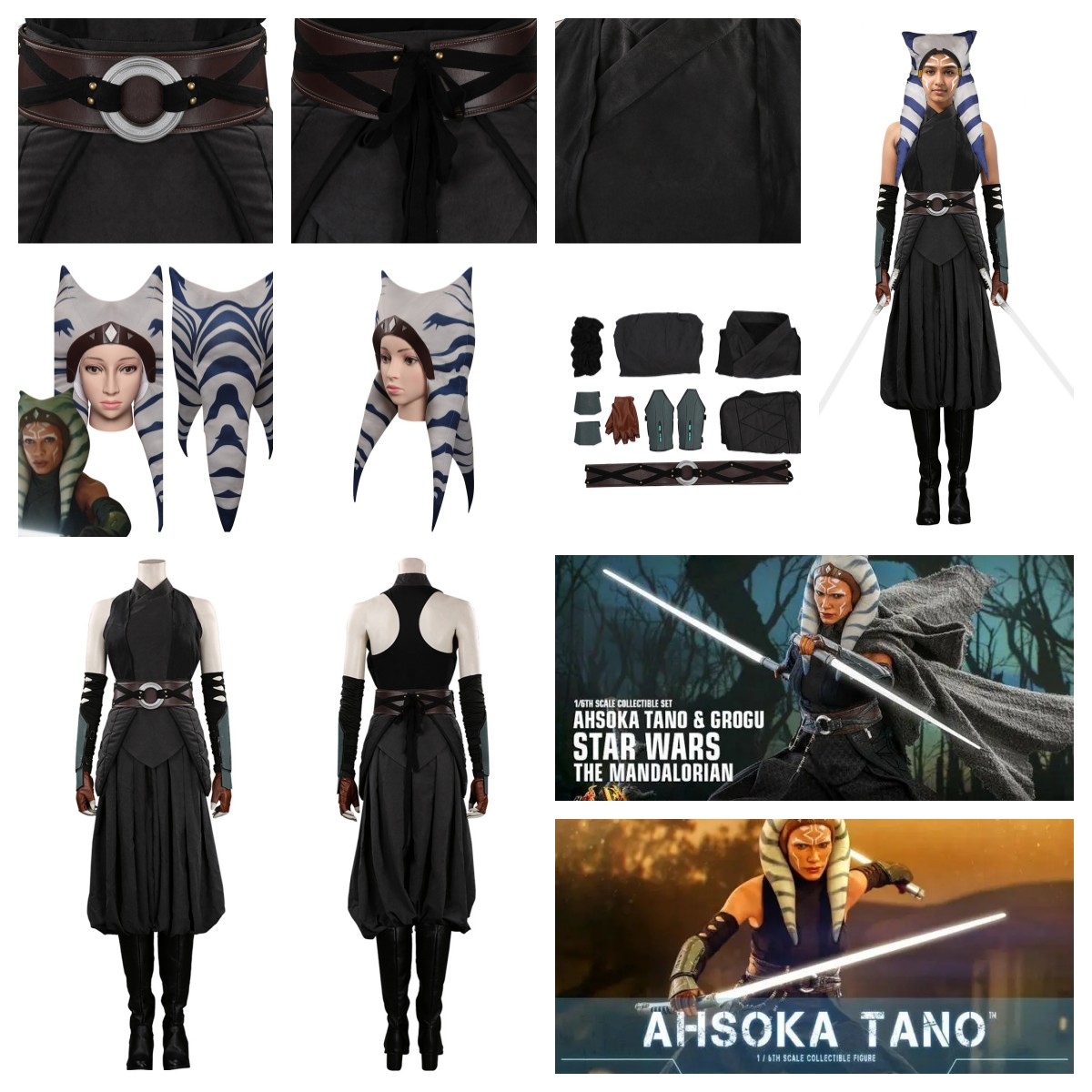 Disfraz de Batalla Star Wars Mandalorian Ahsoka Tano Cosplay + Sombrero Traje de Halloween