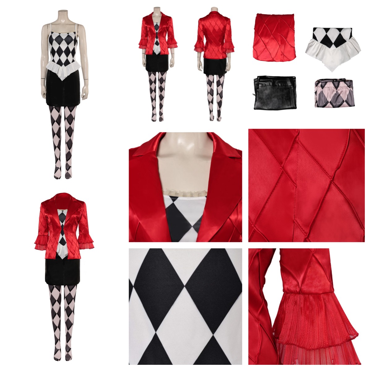 Costume Quinn Outfit per bambini, da donna, con guanti, giacca, maglietta, pantaloncini a tema