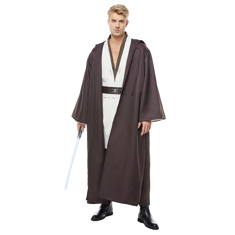 Jedi Master Obi-Wan Kenobi Cosplay Costume Halloween Party Men's Multicolor Suit - Picture 10 of 45