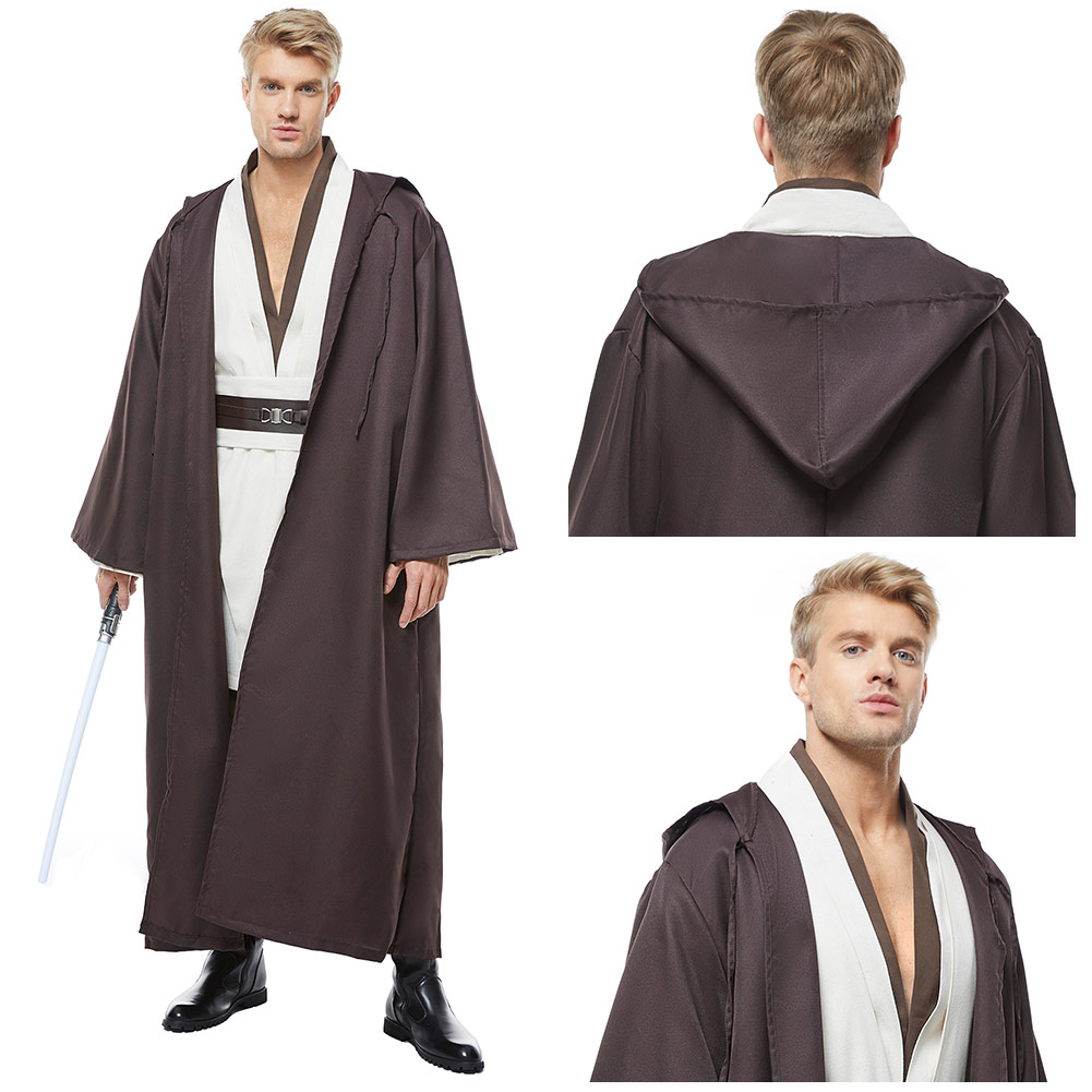 Jedi Master Obi-Wan Kenobi Cosplay Costume Halloween Party Men's Multicolor Suit - Picture 17 of 45