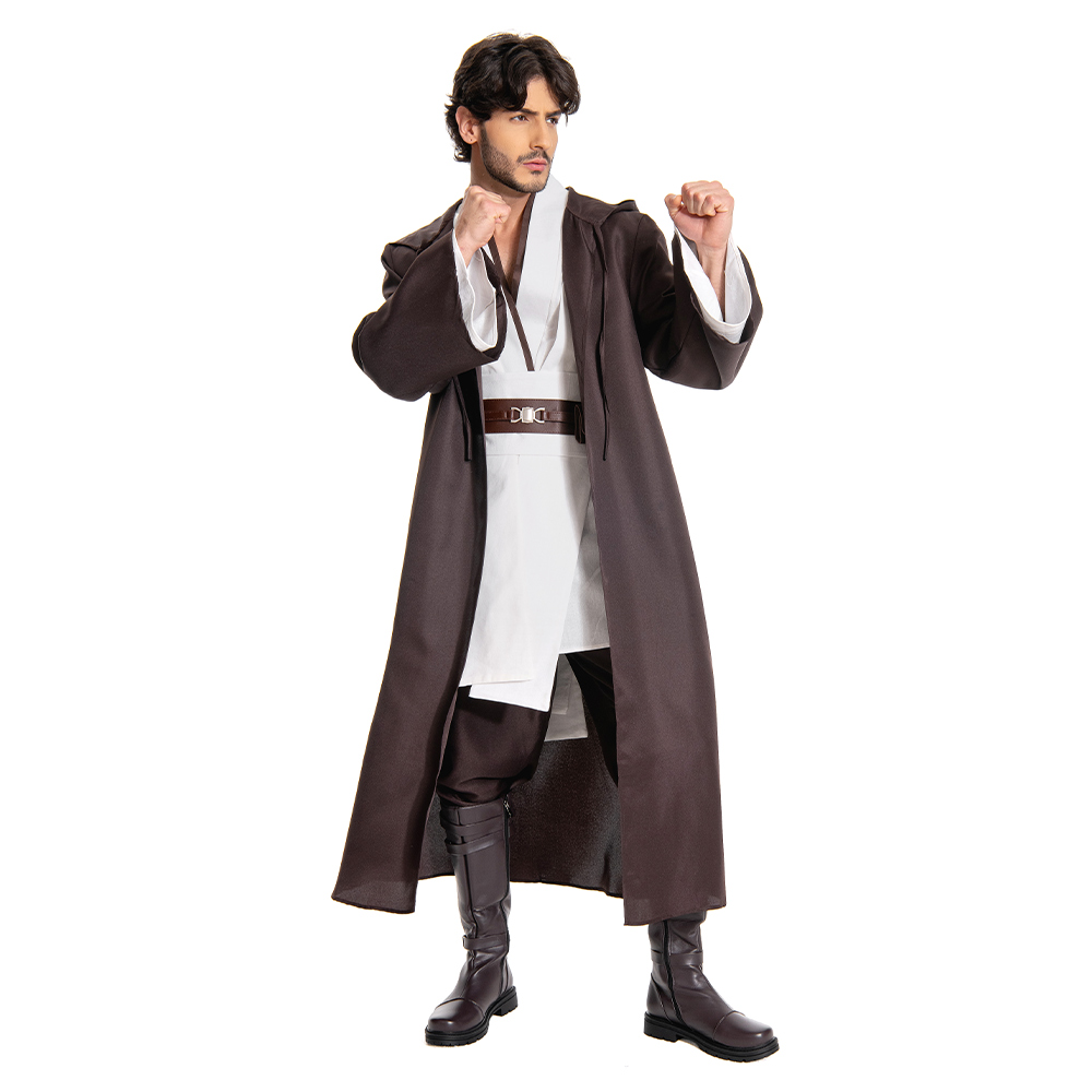Jedi Master Obi-Wan Kenobi Cosplay Costume Halloween Party Men's Multicolor Suit - Picture 20 of 45