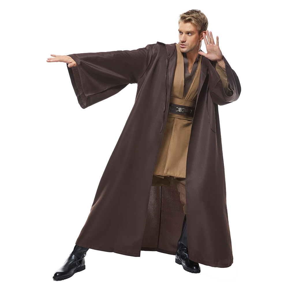Jedi Master Obi-Wan Kenobi Cosplay Costume Halloween Party Men's Multicolor Suit - Picture 37 of 45