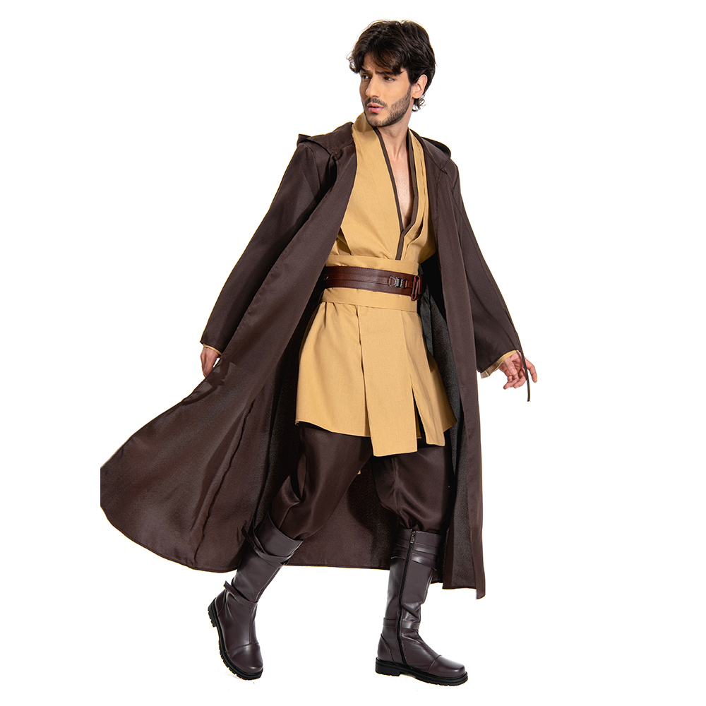 Jedi Master Obi-Wan Kenobi Cosplay Costume Halloween Party Men's Multicolor Suit - Picture 42 of 45