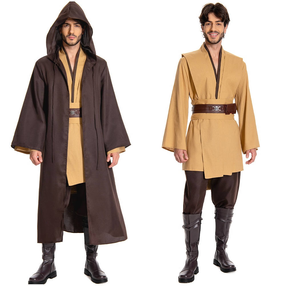 Jedi Master Obi-Wan Kenobi Cosplay Costume Halloween Party Men's Multicolor Suit - Picture 45 of 45