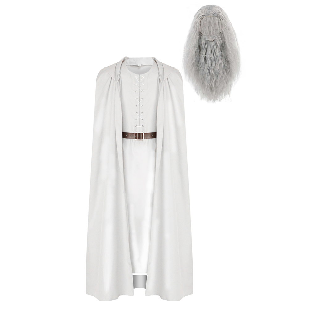 Lord Roleplay Rings Wizard Adult Gandalf Cosplay Costume Cape Cloak Wig+Beard - Picture 12 of 21