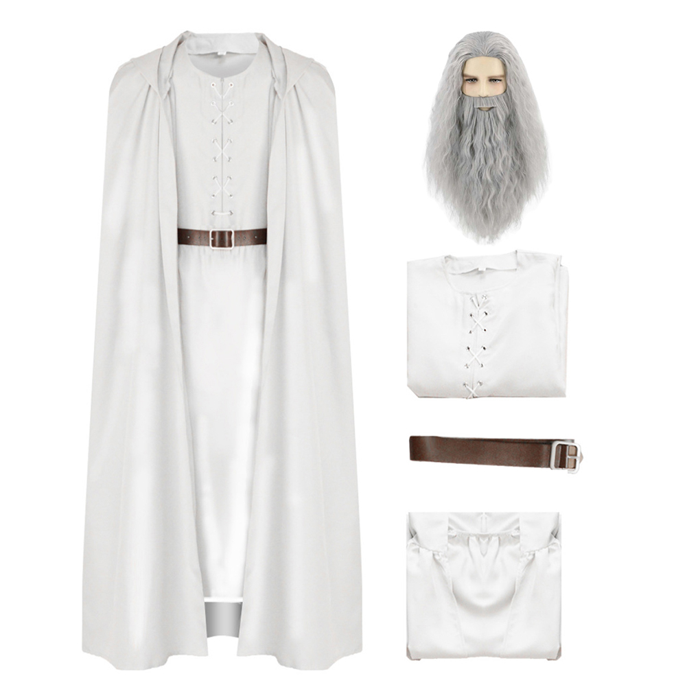 Lord Roleplay Rings Wizard Adult Gandalf Cosplay Costume Cape Cloak Wig+Beard - Picture 16 of 21