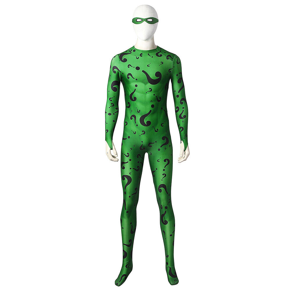 The Riddler Cosplay Costume Green Jumpsuit Outfit Halloween Carnival ...