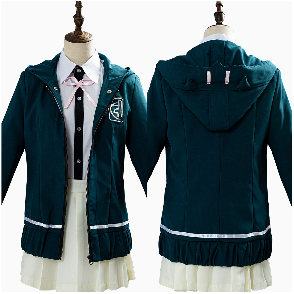 Super Chiaki Nanami Cosplay Halloween Costume Green Uniform Dress Womens School - Picture 21 of 52