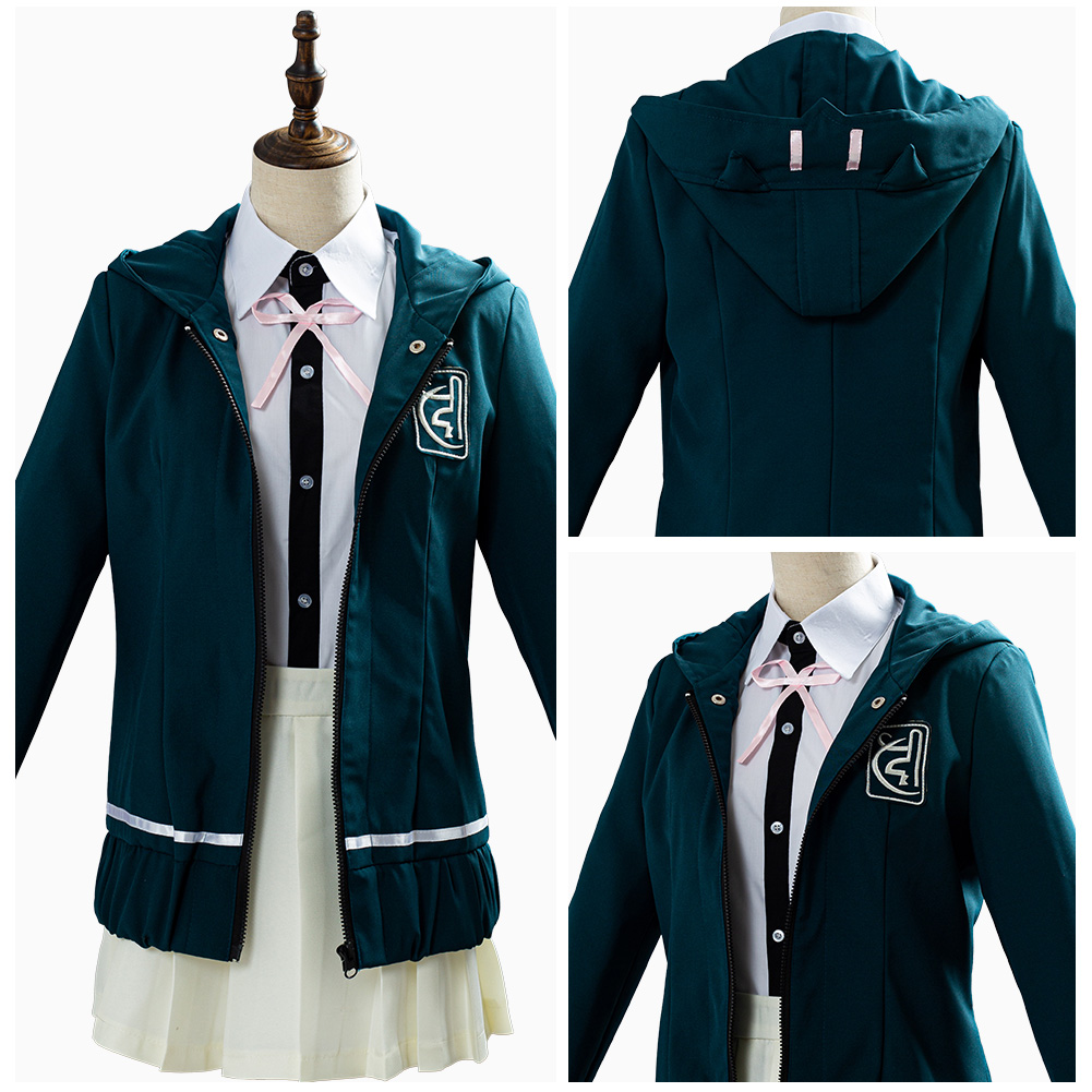 Super Chiaki Nanami Cosplay Halloween Costume Green Uniform Dress Womens School - Picture 23 of 52