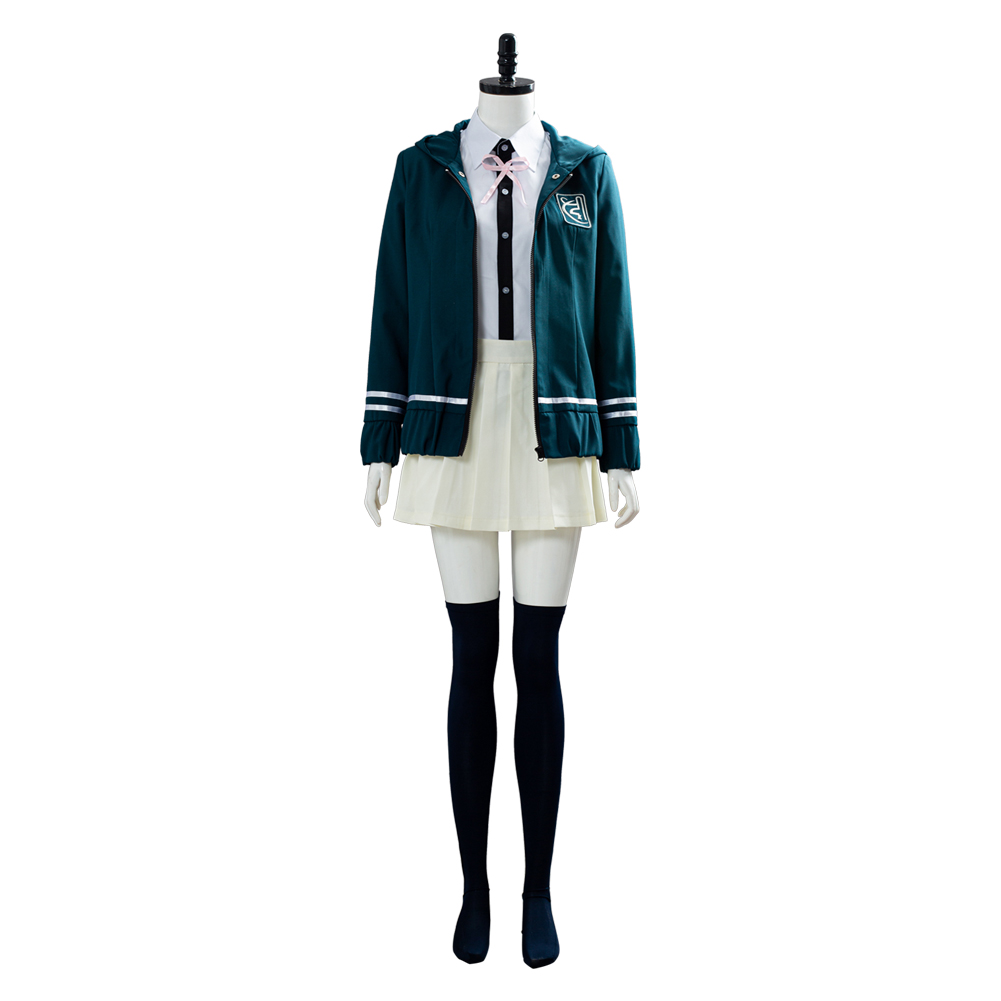 Super Chiaki Nanami Cosplay Halloween Costume Green Uniform Dress Womens School - Picture 24 of 52