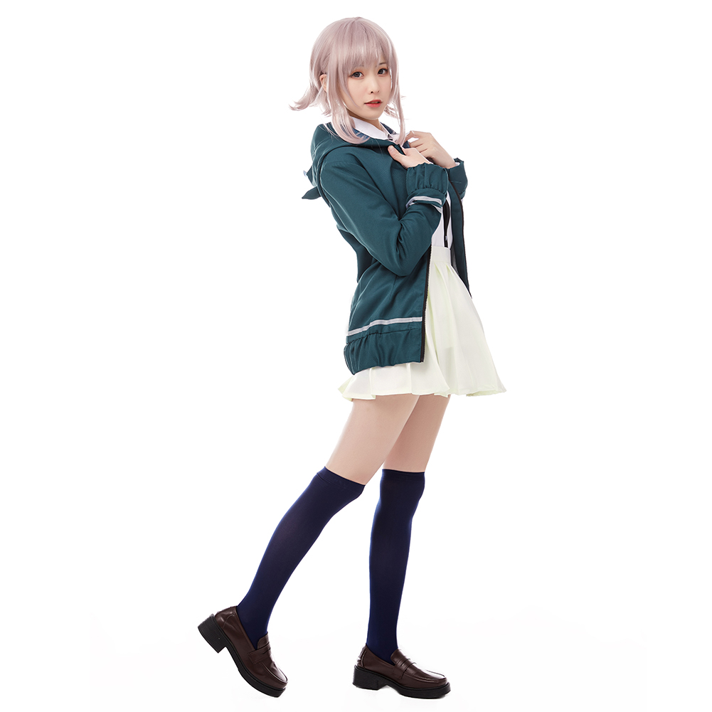 Super Chiaki Nanami Cosplay Halloween Costume Green Uniform Dress Womens School - Picture 26 of 52