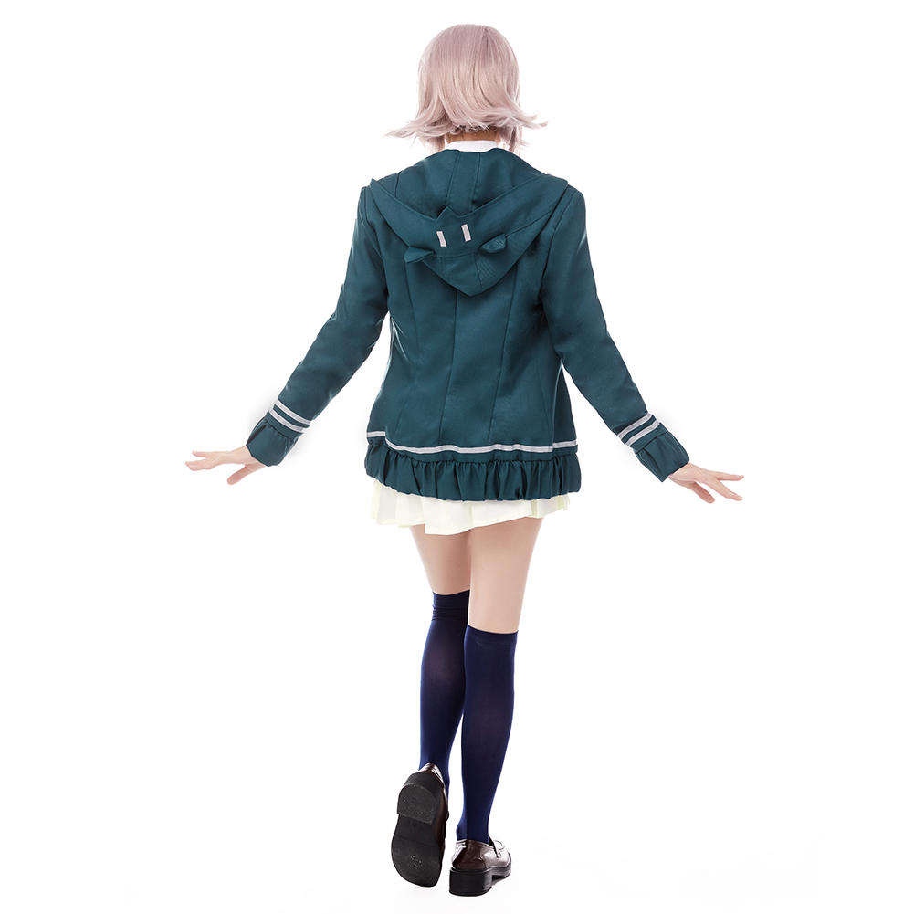 Super Chiaki Nanami Cosplay Halloween Costume Green Uniform Dress Womens School - Picture 27 of 52