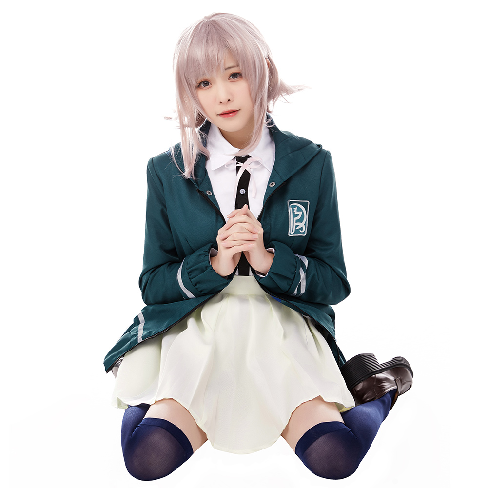 Super Chiaki Nanami Cosplay Halloween Costume Green Uniform Dress Womens School - Picture 31 of 52