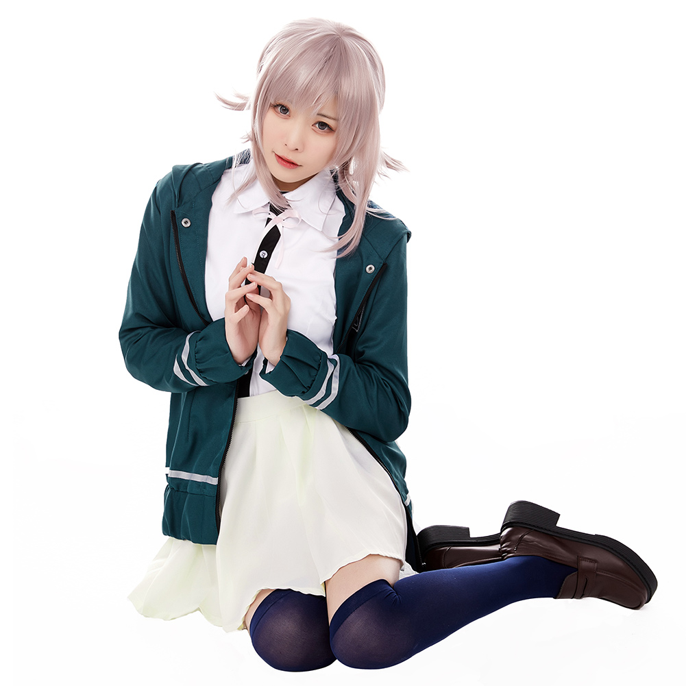 Super Chiaki Nanami Cosplay Halloween Costume Green Uniform Dress Womens School - Picture 32 of 52