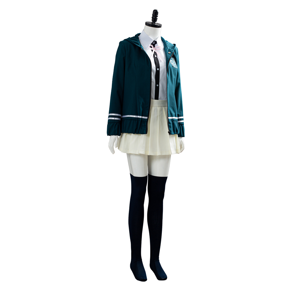 Super Chiaki Nanami Cosplay Halloween Costume Green Uniform Dress Womens School - Picture 39 of 52