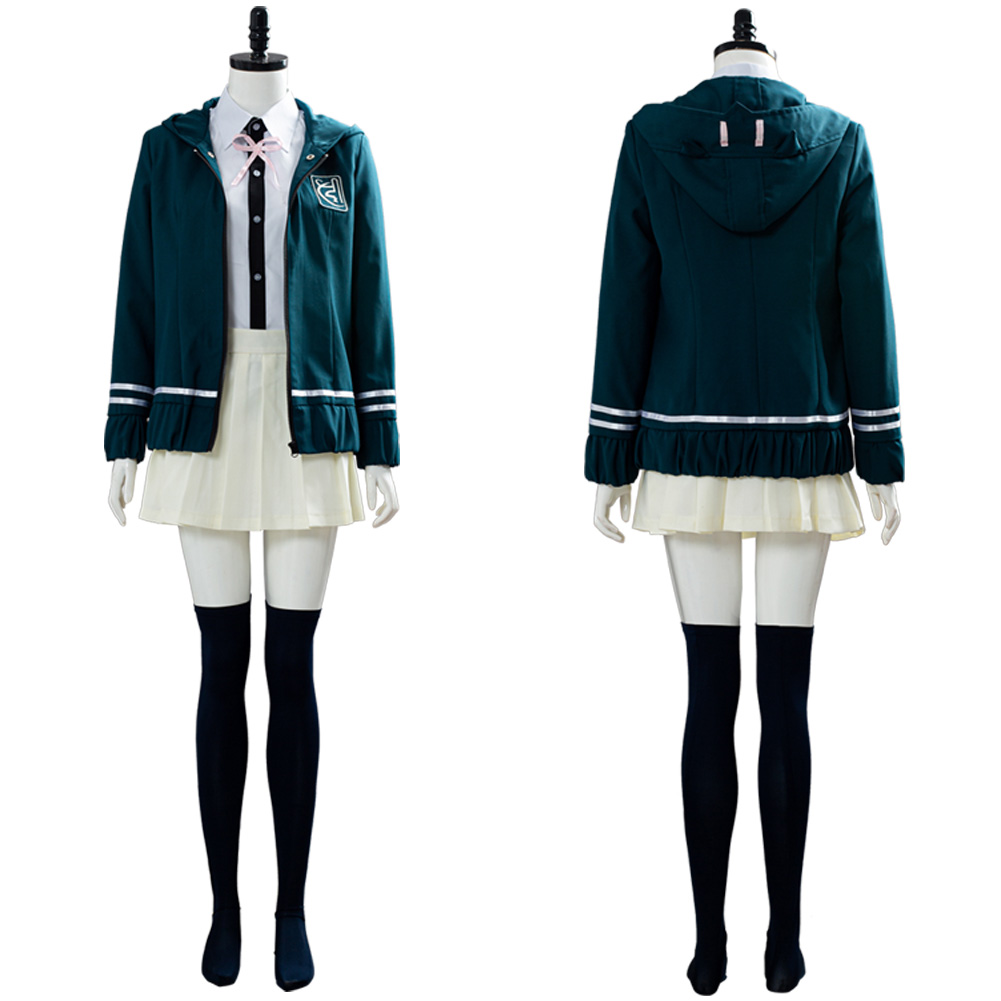 Super Chiaki Nanami Cosplay Halloween Costume Green Uniform Dress Womens School - Picture 44 of 52