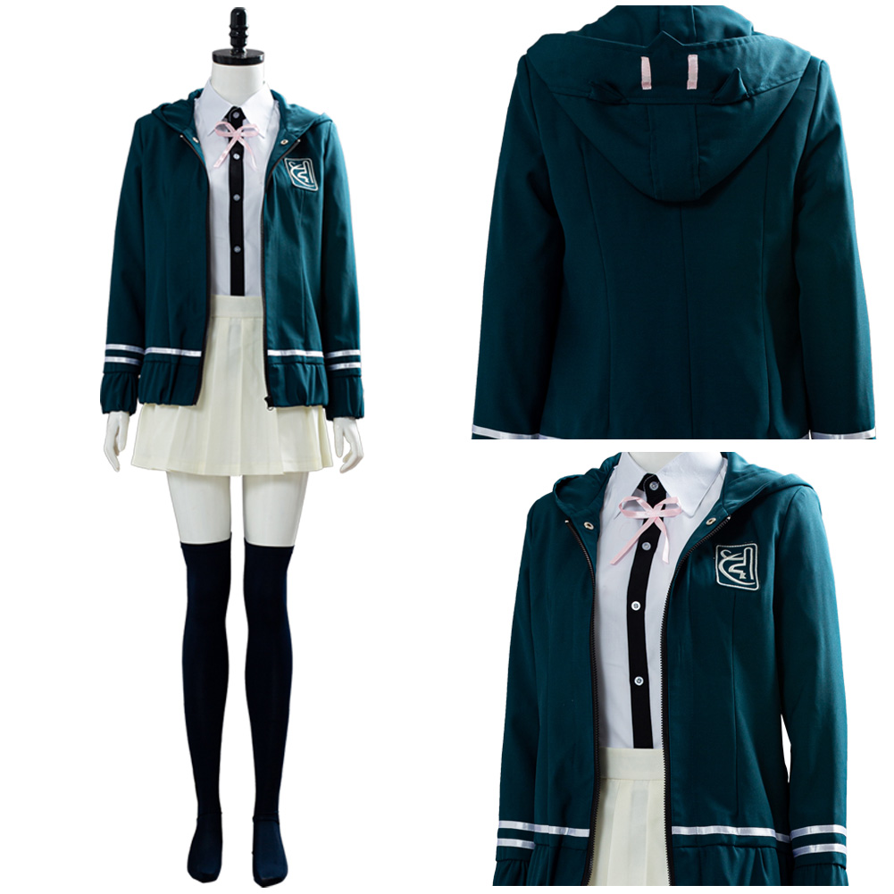 Super Chiaki Nanami Cosplay Halloween Costume Green Uniform Dress Womens School - Picture 46 of 52