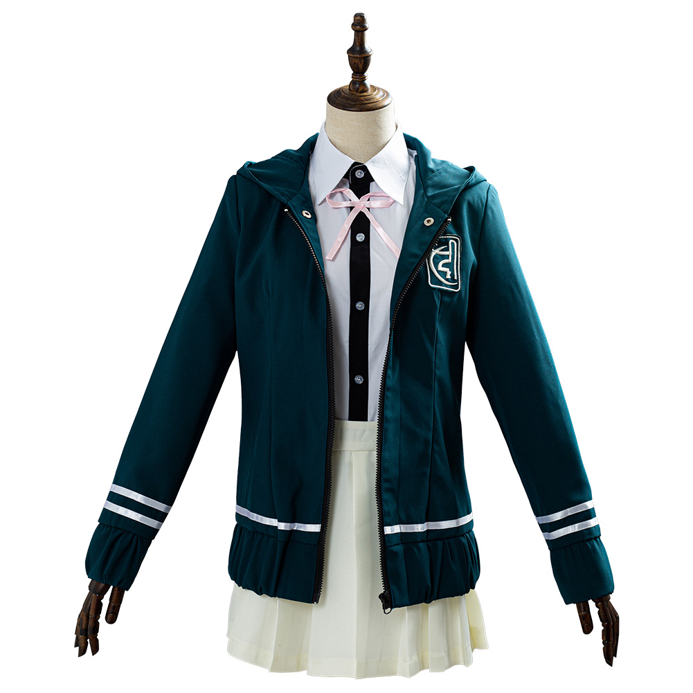 Super Chiaki Nanami Cosplay Halloween Costume Green Uniform Dress Womens School - Picture 49 of 52