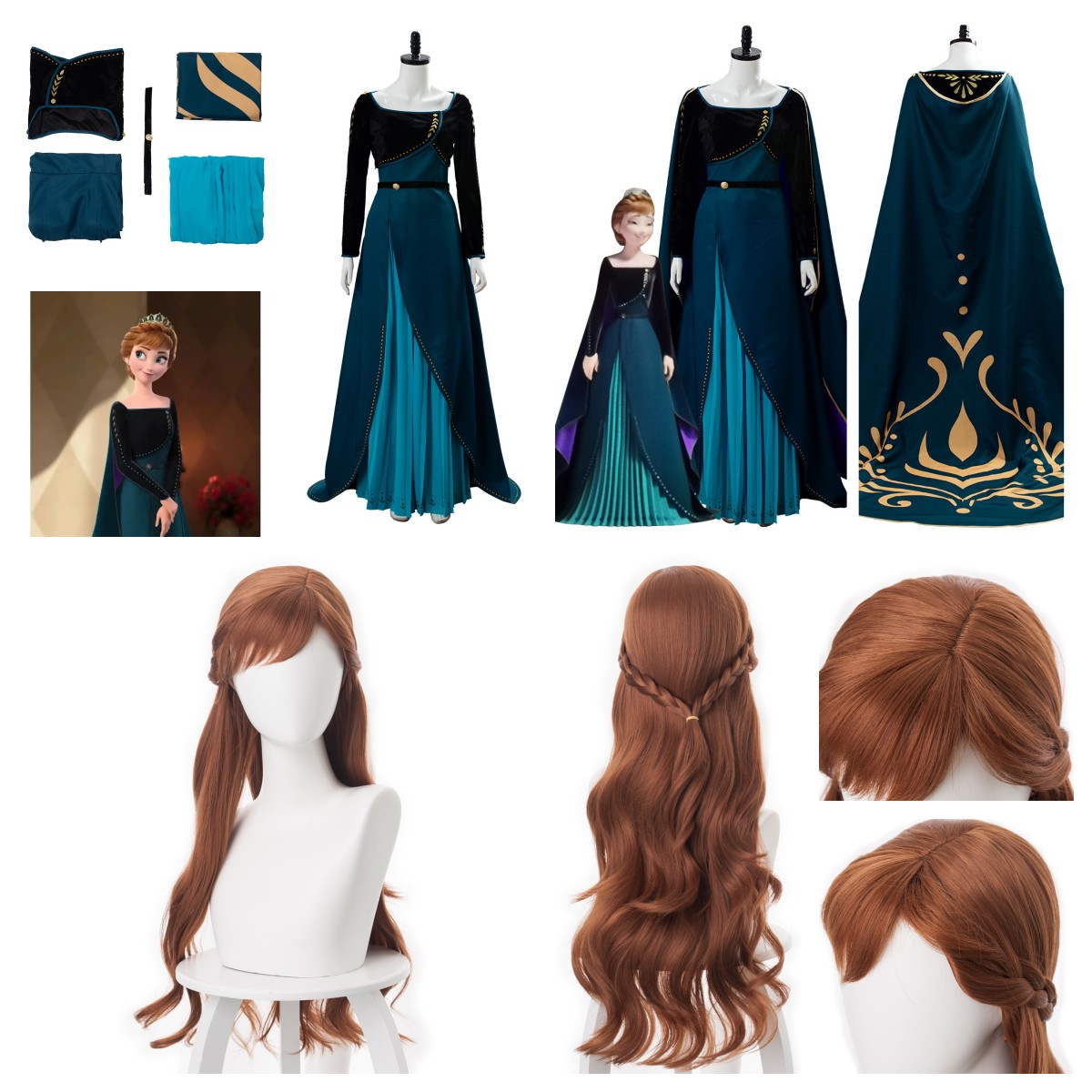 Frozen 2: Anna Cosplay costume Frozen Coronation of the Queen Anna Dress+Wig - Picture 13 of 22