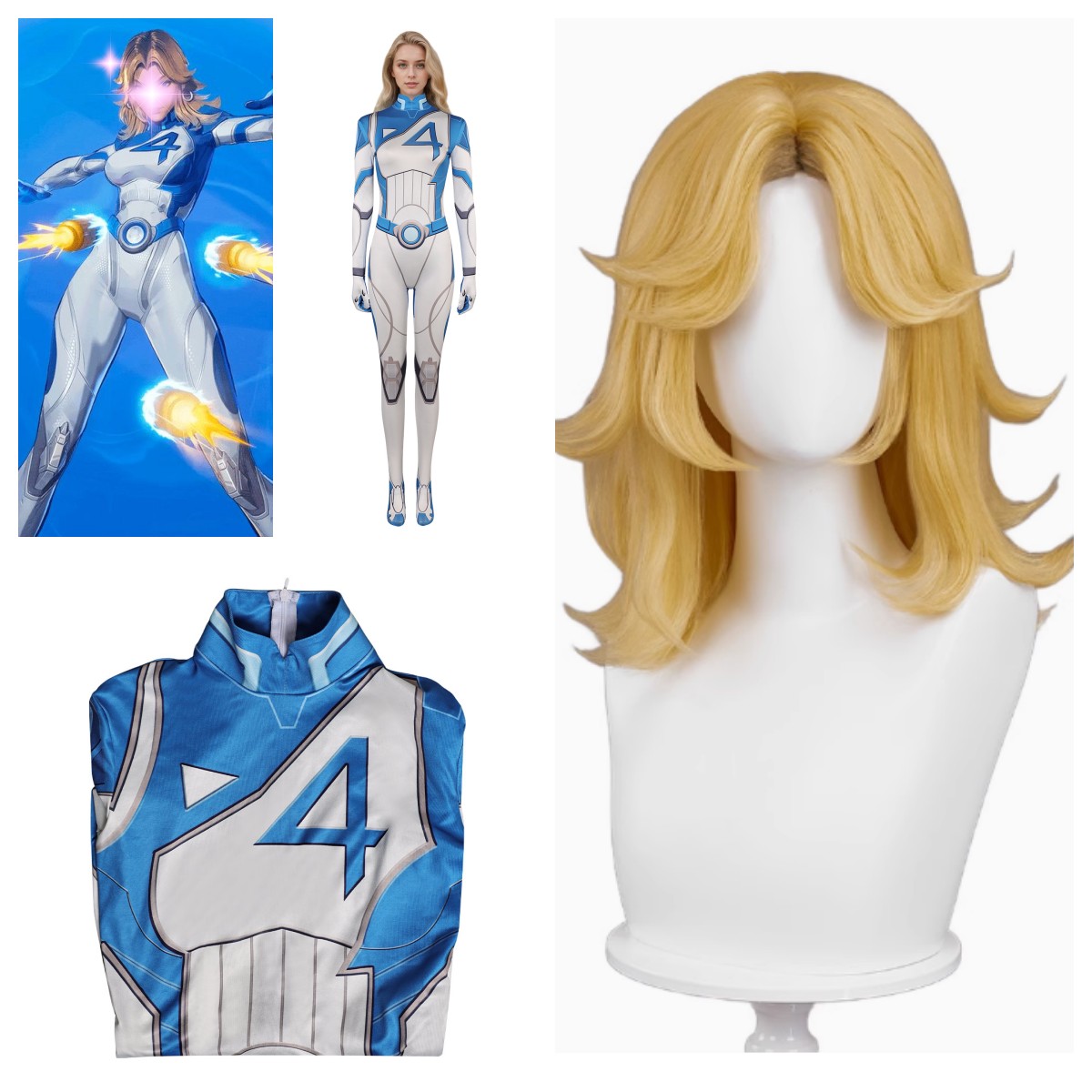 Marvel Rivals:Susan Storm Cosplay costume Invisible Fantastic Four Jumpsuit+Wig - Picture 13 of 17