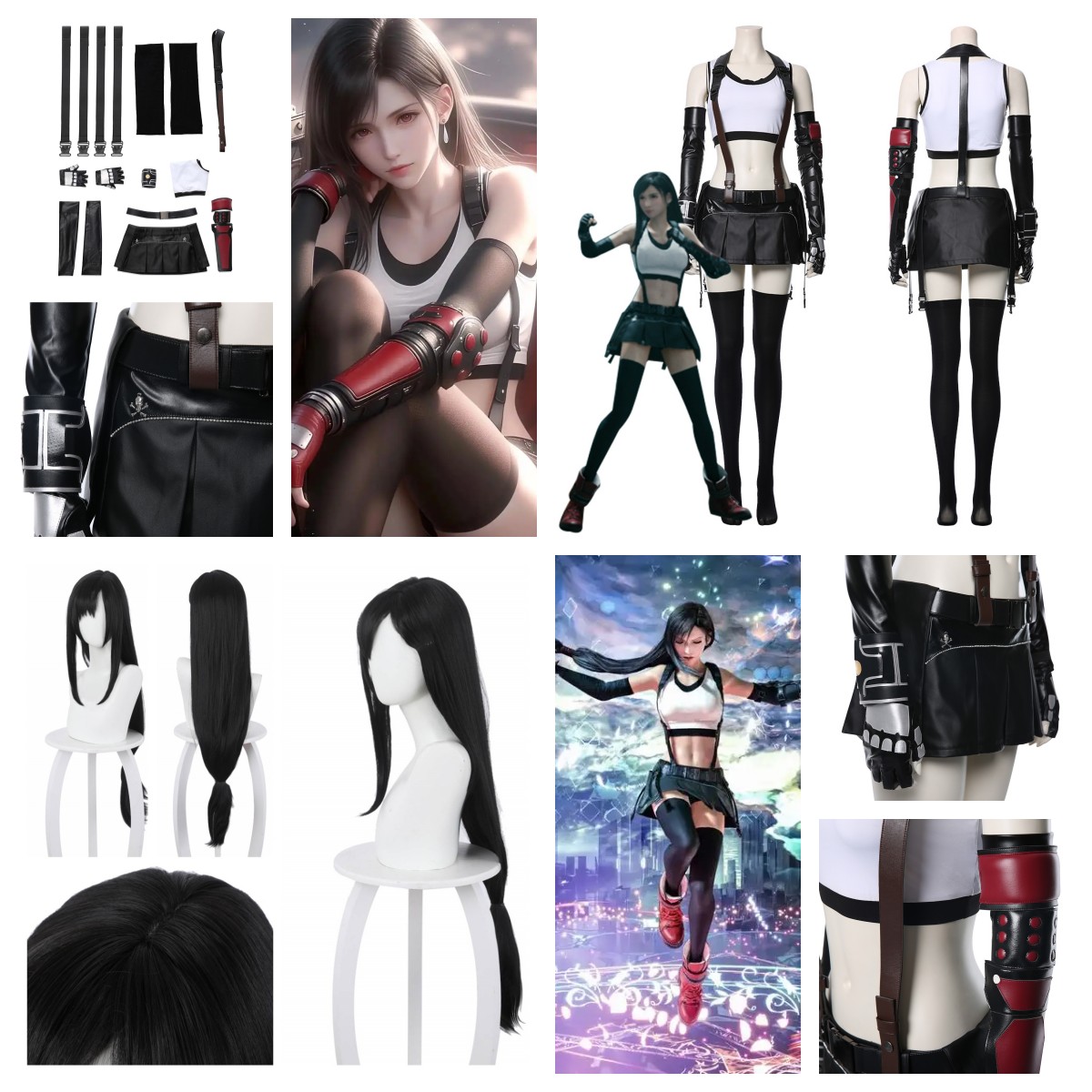 Fantasy VII Remakes Tifa Lockhart Black unifoem fullset Cosplay Costume Tifa Wig