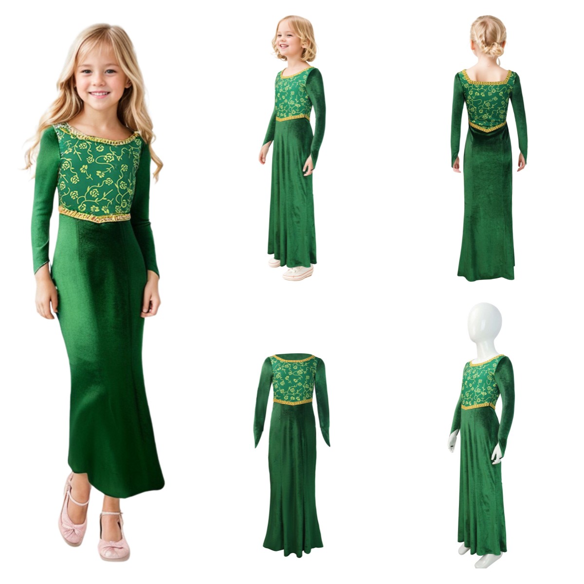 Shrek the Third Princess-Fiona child Girl Cosplay Costume Fiona green Dress  | eBay UK