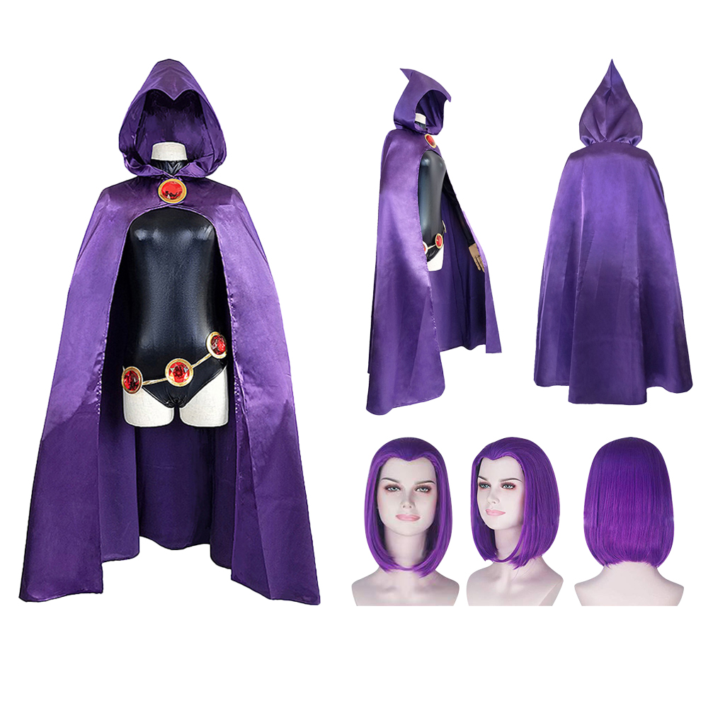 Teen Titans Raven Cosplay Halloween Costume Fancy Dress Fairytale Claok+Wig Hair - Picture 24 of 46