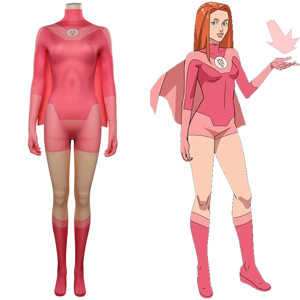 Anime Atom Eve Cosplay Disfraz Invencible Rosa Mono Capa/Máscara Trajes Completos - Imagen 12 de 20