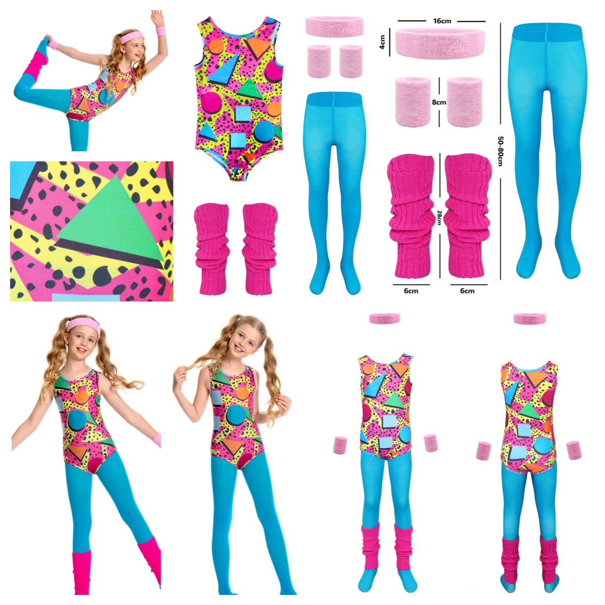 80s Kids Girl Colourful Vintage Jumpsuit Aerobics Yoga Pants Workout Sportswear