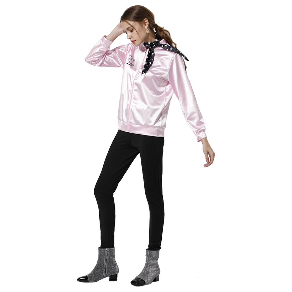 Grease Pink Ladies Cosplay Jacket Women Satin Coat+Neckscarf/glasses/earrings - Picture 27 of 34