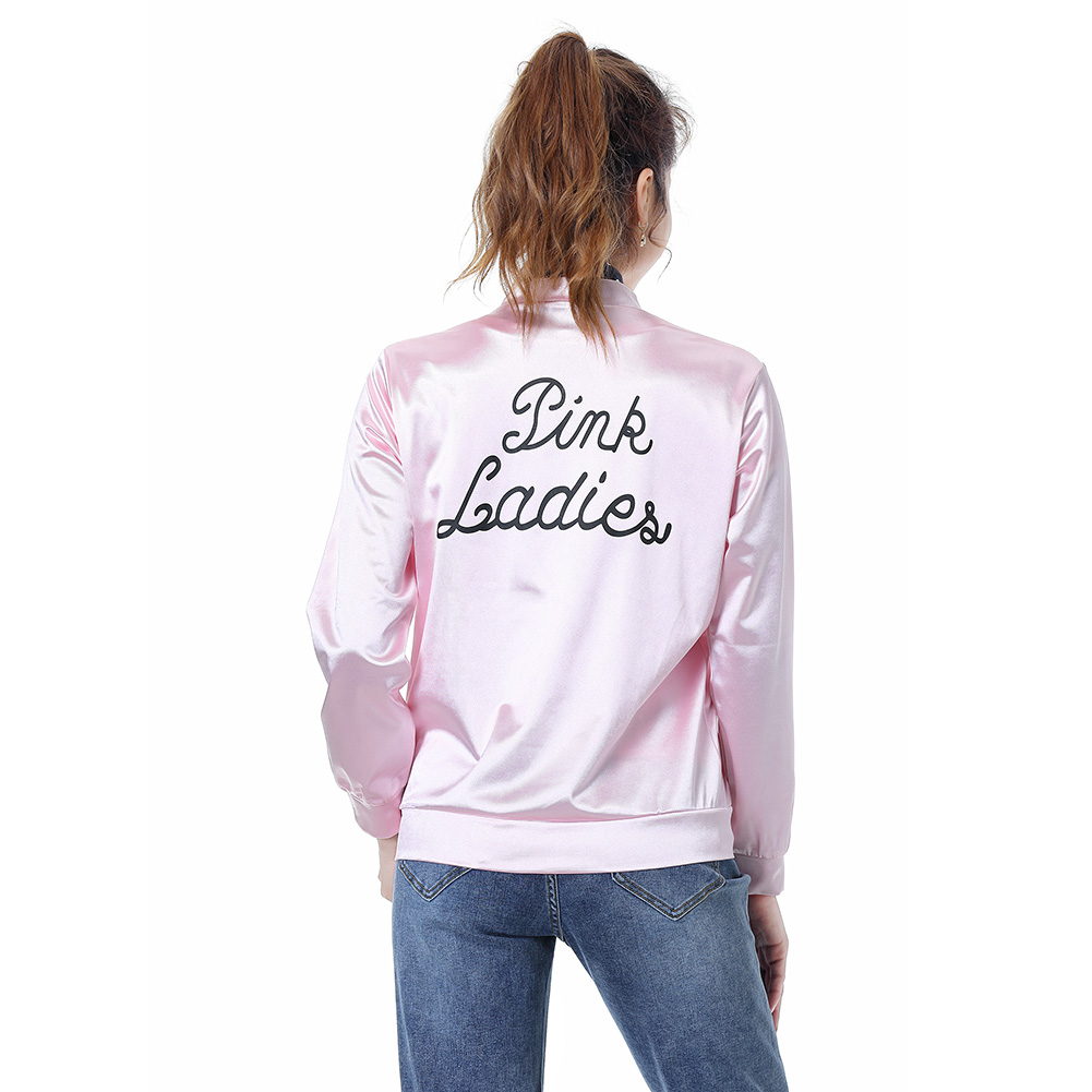 Grease Pink Ladies Cosplay Jacket Women Satin Coat+Neckscarf/glasses/earrings - Picture 30 of 34
