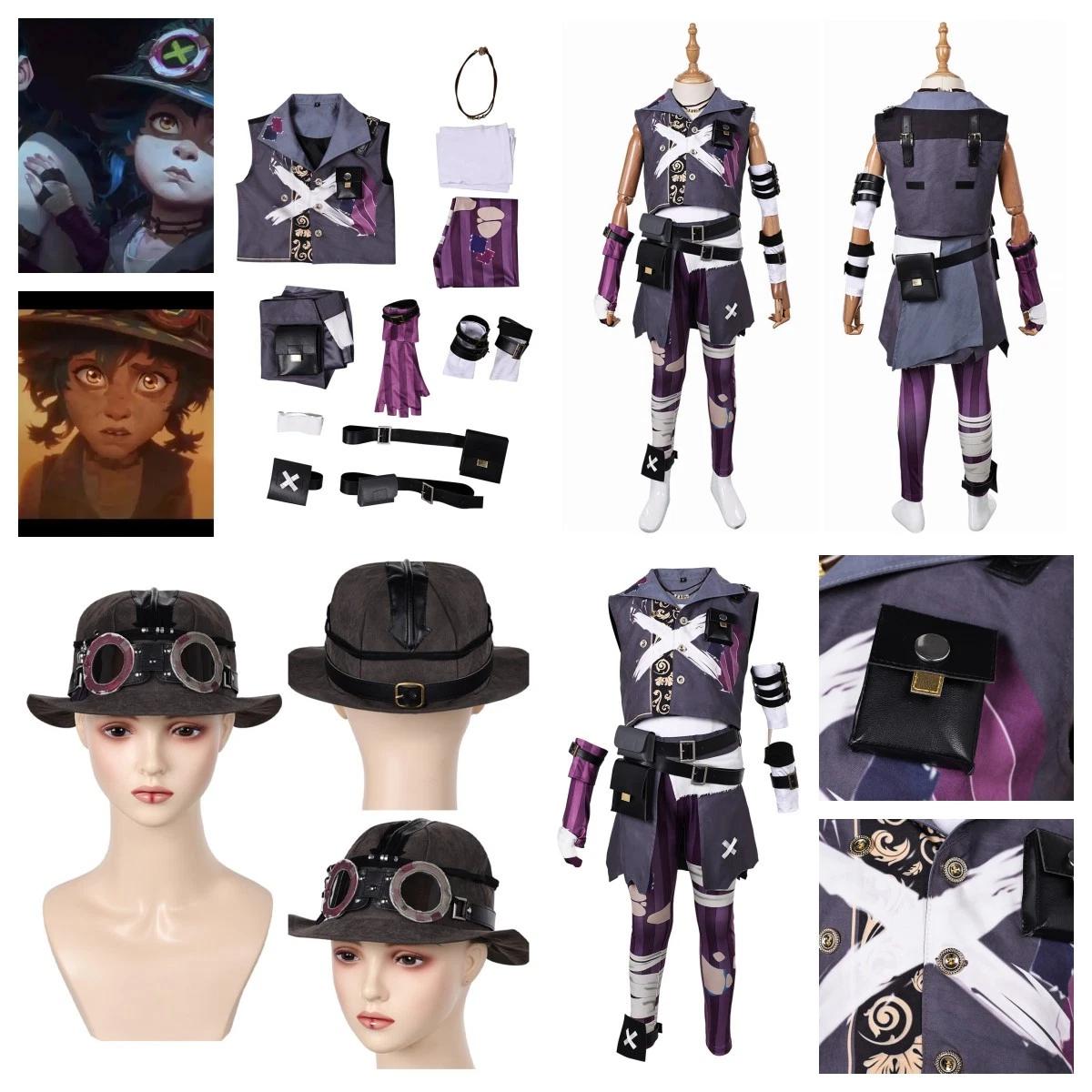 Arcane:League of Legends 2 Isha Kids Cosplay Costume+Hat Halloween Isha Outfits - Picture 9 of 26
