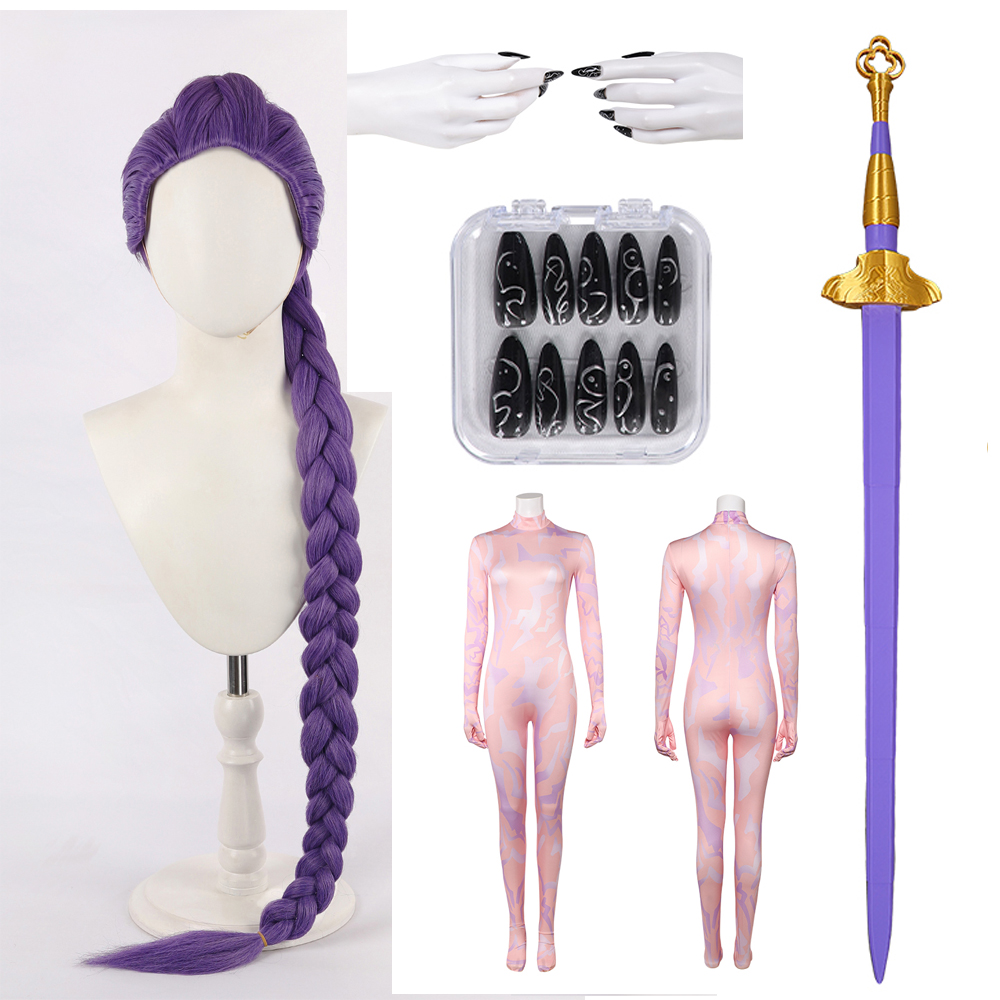 Rumi Korean Superstar Cosplay Rose Stage Uniform Jumpsuit+Hairs Wigs+Sword+Nail - Picture 25 of 49