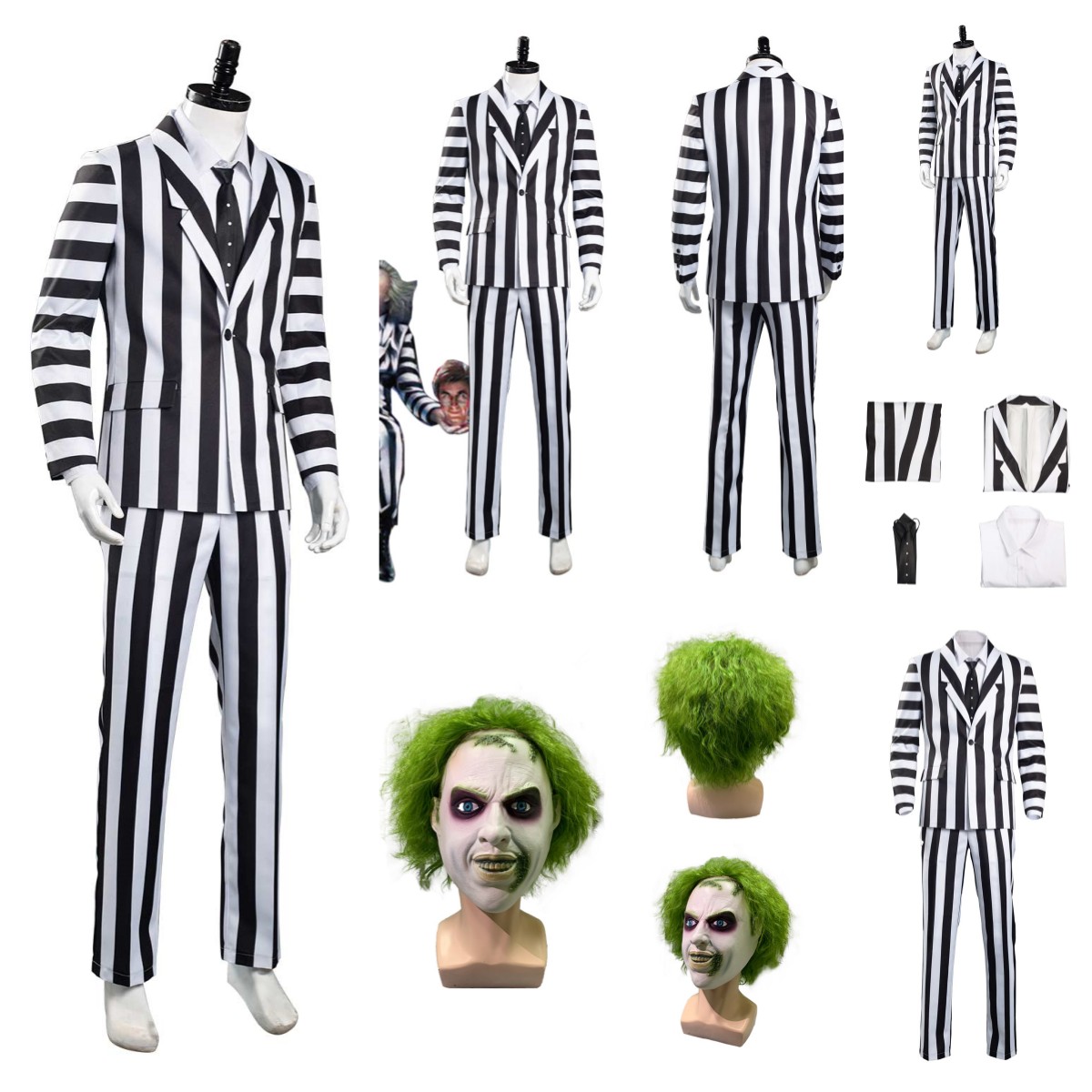 Beetle 2 Adam Maitland Cosplay Costume Groom Wedding Uniform /Green Wig full set