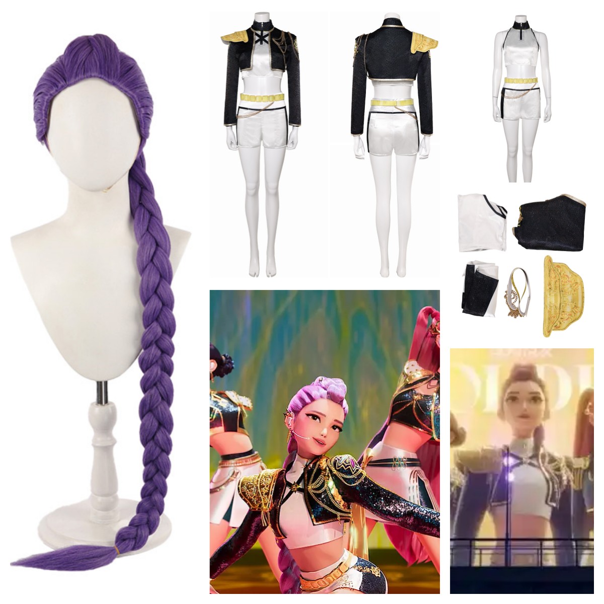 Korean superstar Golden Rumi Women Black Stage Outfit Cosplay Costume+Wig Hair - Picture 12 of 28