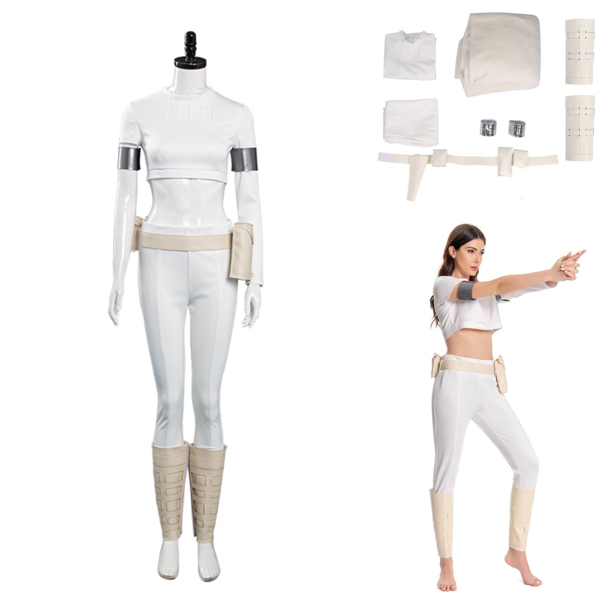 Star Wars Queen Padmé Naberrie Amidala White suit Cloak Blaster Gun prop fullset - Picture 7 of 26