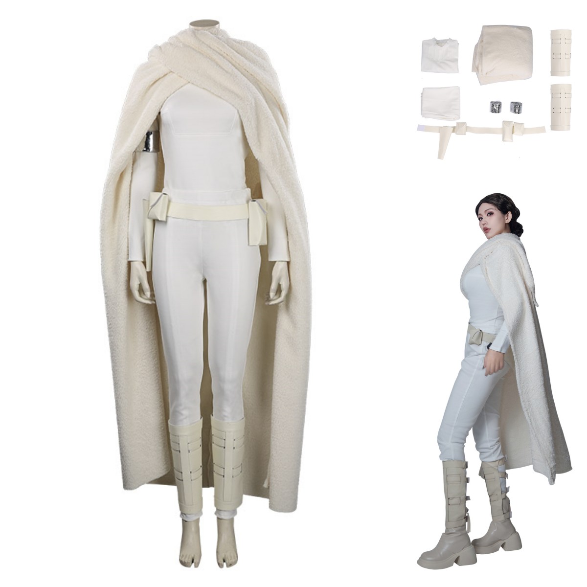 Star Wars Queen Padmé Naberrie Amidala White suit Cloak Blaster Gun prop fullset - Picture 16 of 26