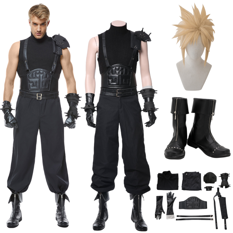 Cloud Strife Cosplay Costume Wig Black shoes Boots Final Male Fantasy Halloween